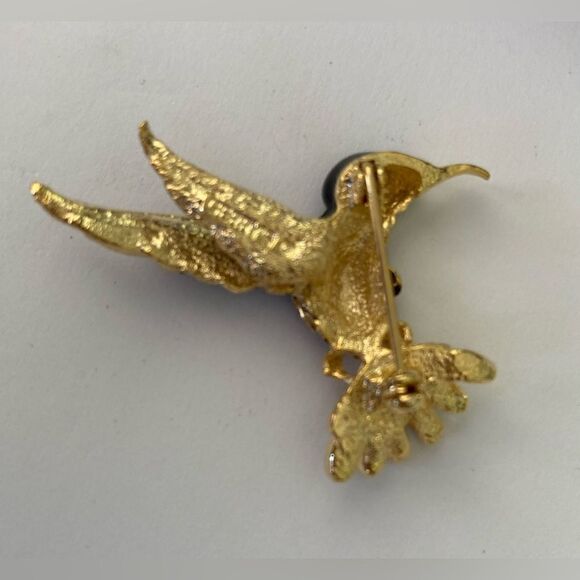 Vintage Black & Gold Enamel Hummingbird Pin Brooch - Picture 3 of 4